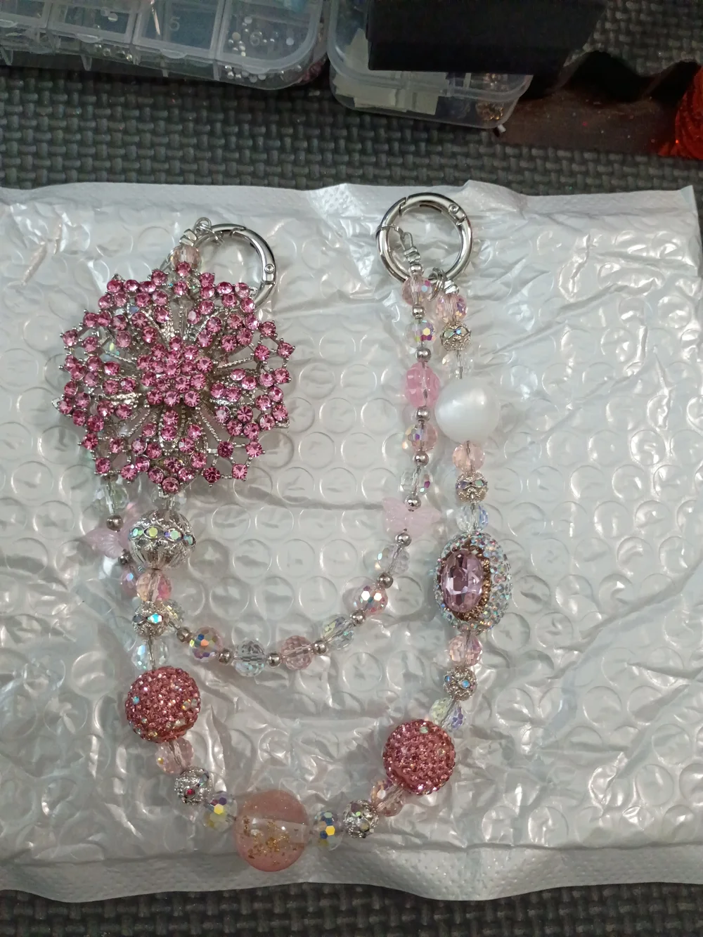 Pink Crystal Beaded Statement Keychain - Unbranded